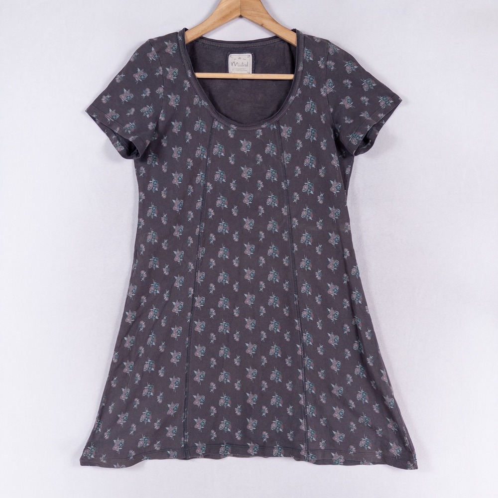 Mistral Tunic Dress Womens UK 12 US S Gray Floral Cotton Jersey Cottage Boho